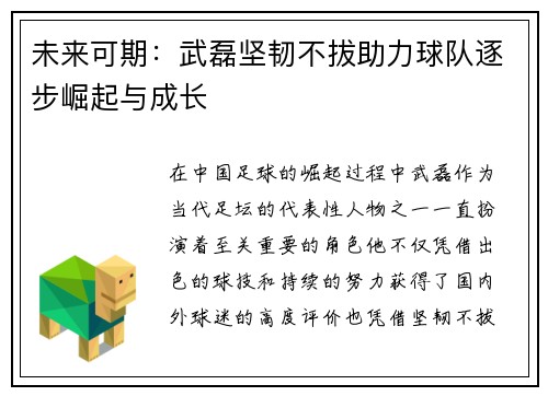 未来可期：武磊坚韧不拔助力球队逐步崛起与成长